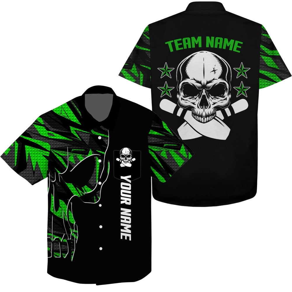 Bowling Hawaiian Shirt Skull Bowling Green, Custom Team Bowling Hawaiian Shirt
