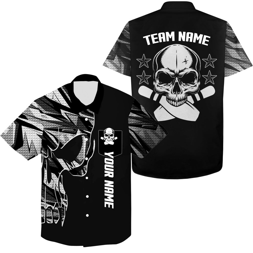 Bowling Hawaiian Shirt Skull Bowling White, Custom Team Bowling Hawaiian Shirt