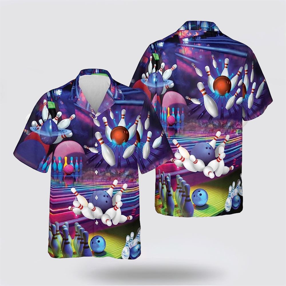 Bowling Purple Pattern 3D Bowling Hawaiin Shirt - Gift For Bowling Enthusiasts
