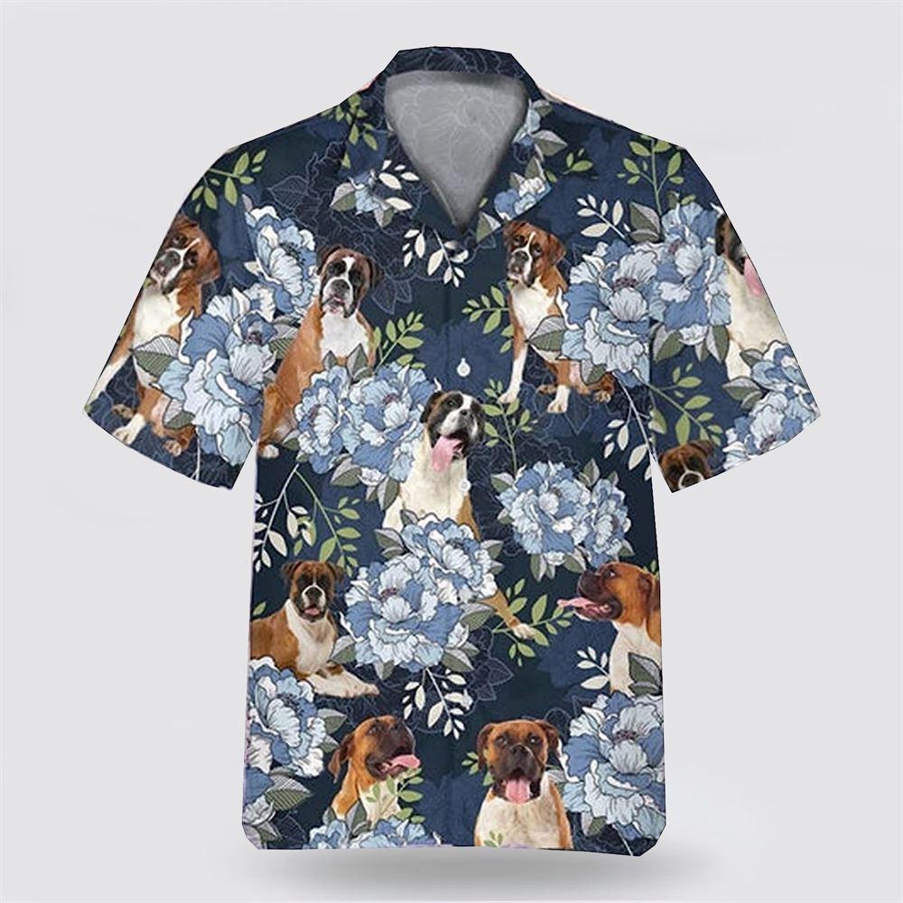 Boxers On The Blue Flower Background Hawaiian Shirt - Pet Lover Hawaiian Shirts
