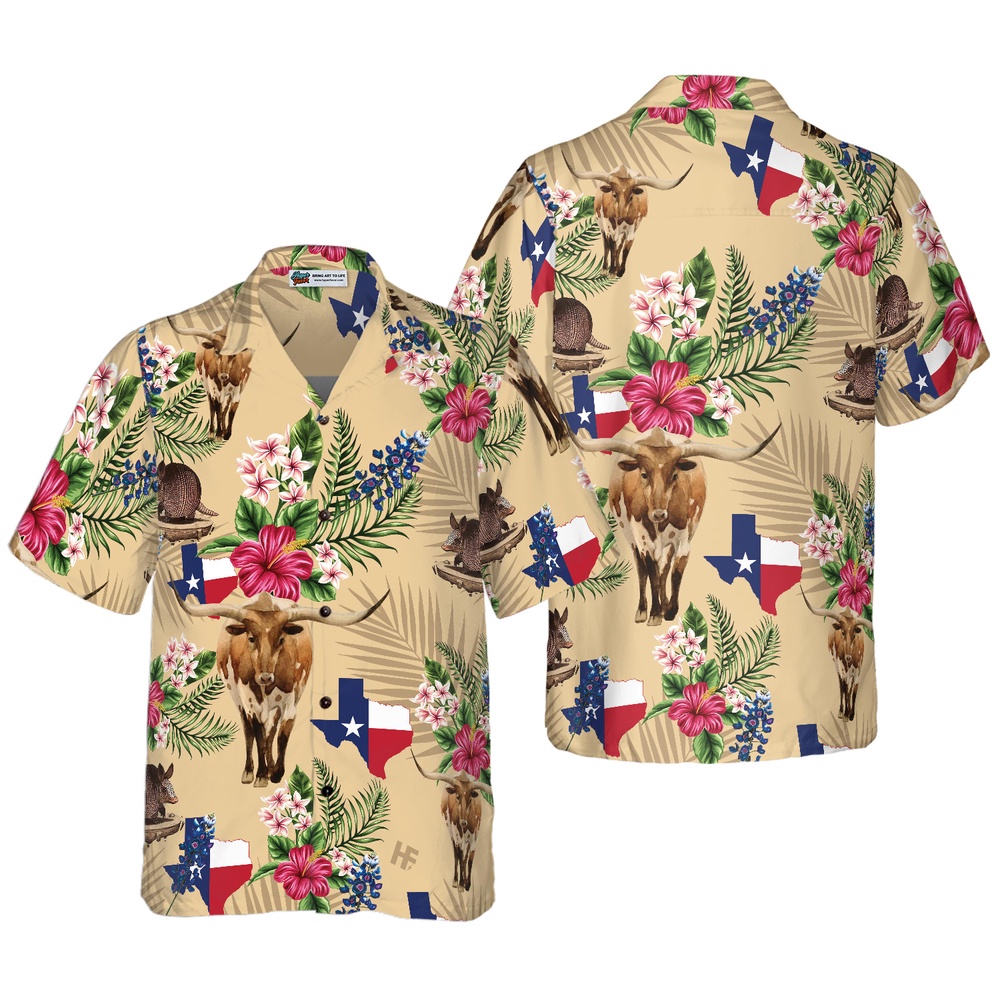 Brown Tribal Pattern Texas Hawaiian Shirt, Texas Hawaii Shirt, Texas Shirt
