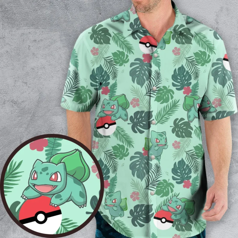 Bulbasaur Pokemon Pattern Hawaiian Shirt