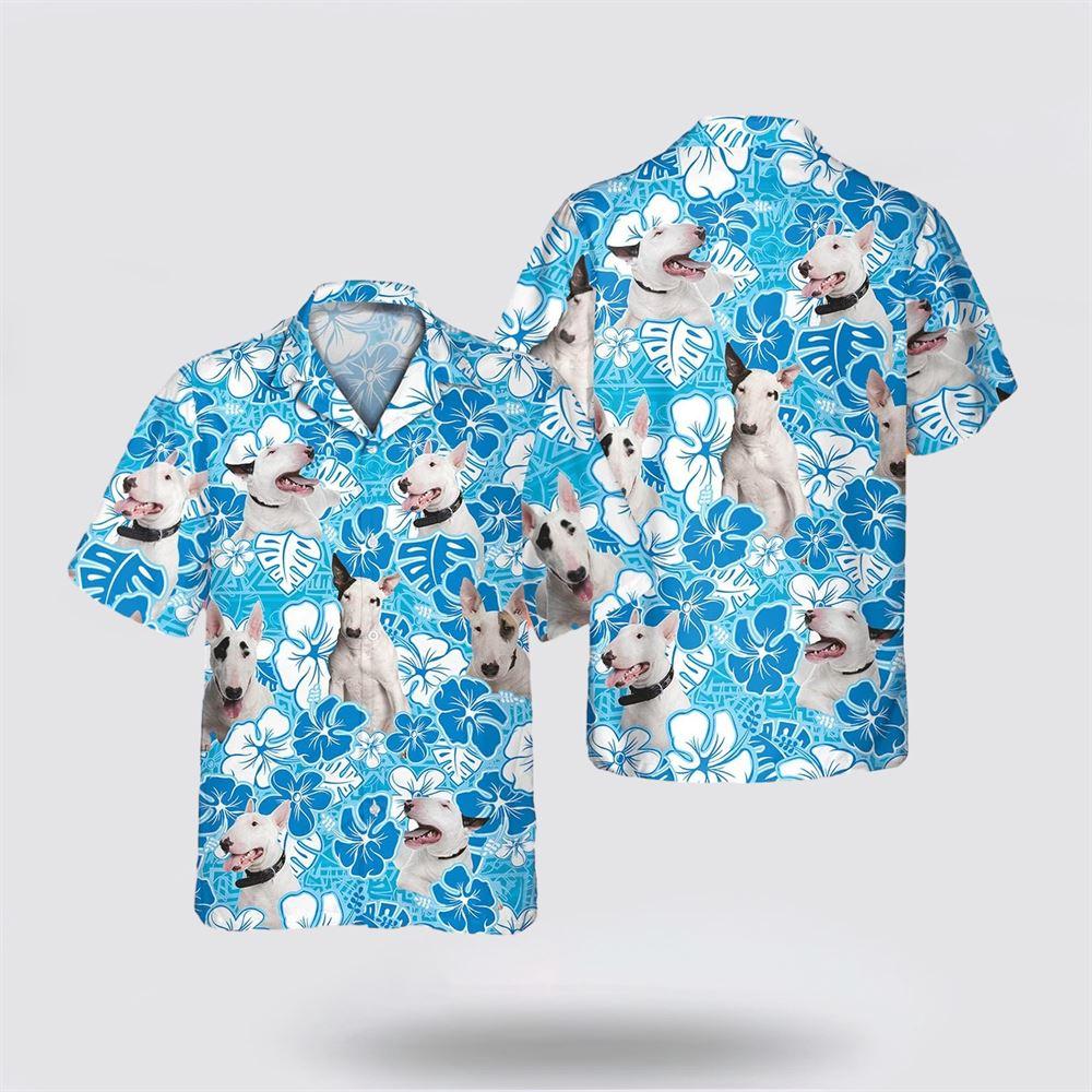 Bull Terrier Dog On Blue Background Hawaiin Shirt - Gift For Pet Lover