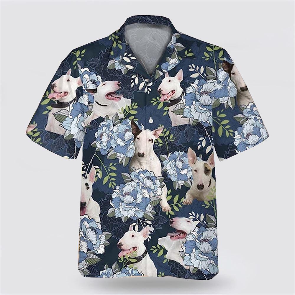 Bull Terrier On The Blue Flower Background Hawaiian Shirt - Pet Lover Hawaiian Shirts