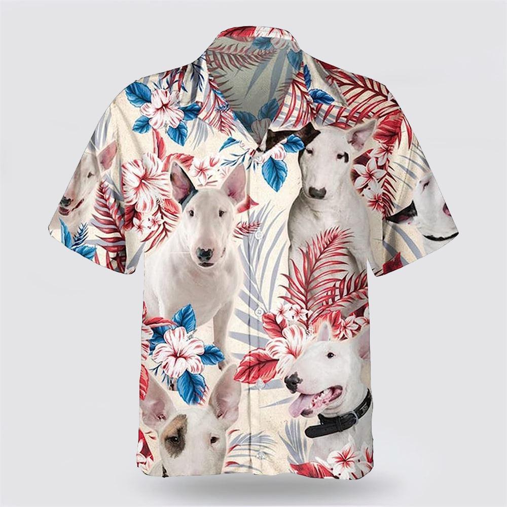 Bull Terrier On The Red Flower Tropic Background Hawaiian Shirt - Pet Lover Hawaiian Shirts
