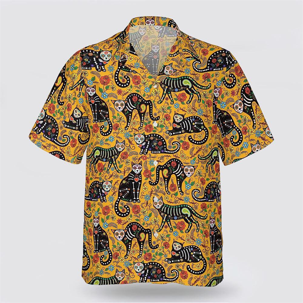 Cat Halloween Flower Colorful Pattern Hawaiin Shirt - Pet Lover Hawaiian Shirts