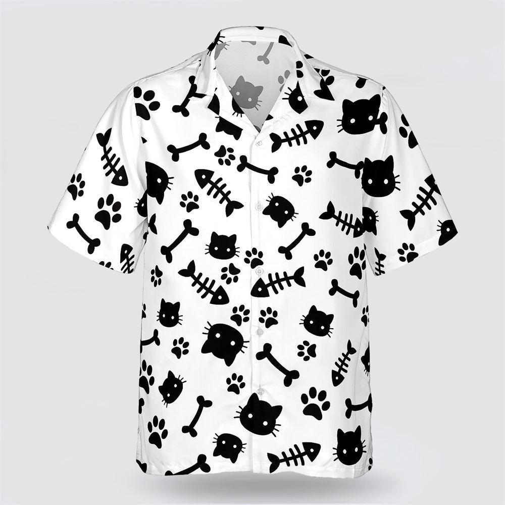 Cat Head Paws With Fish Bone Pattern Hawaiin Shirt - Gifts For Pet Lover