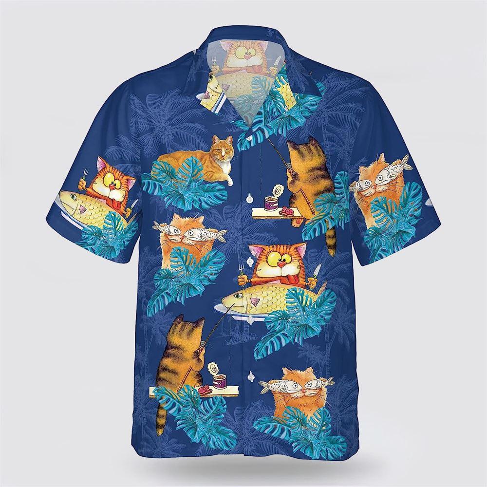 Cat Love Fish Tropic Pattern Hawaiin Shirt - Gifts For Pet Lover