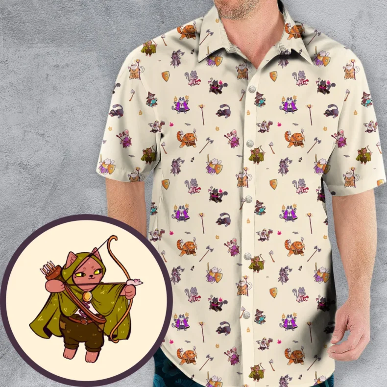 Cats In Dungeons and Dragons Pattern Hawaiian Shirt