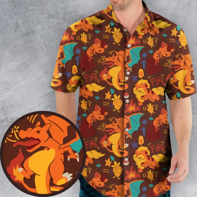 Charizard Arcanine Torchic Fire Pokemon Hawaiian Shirt