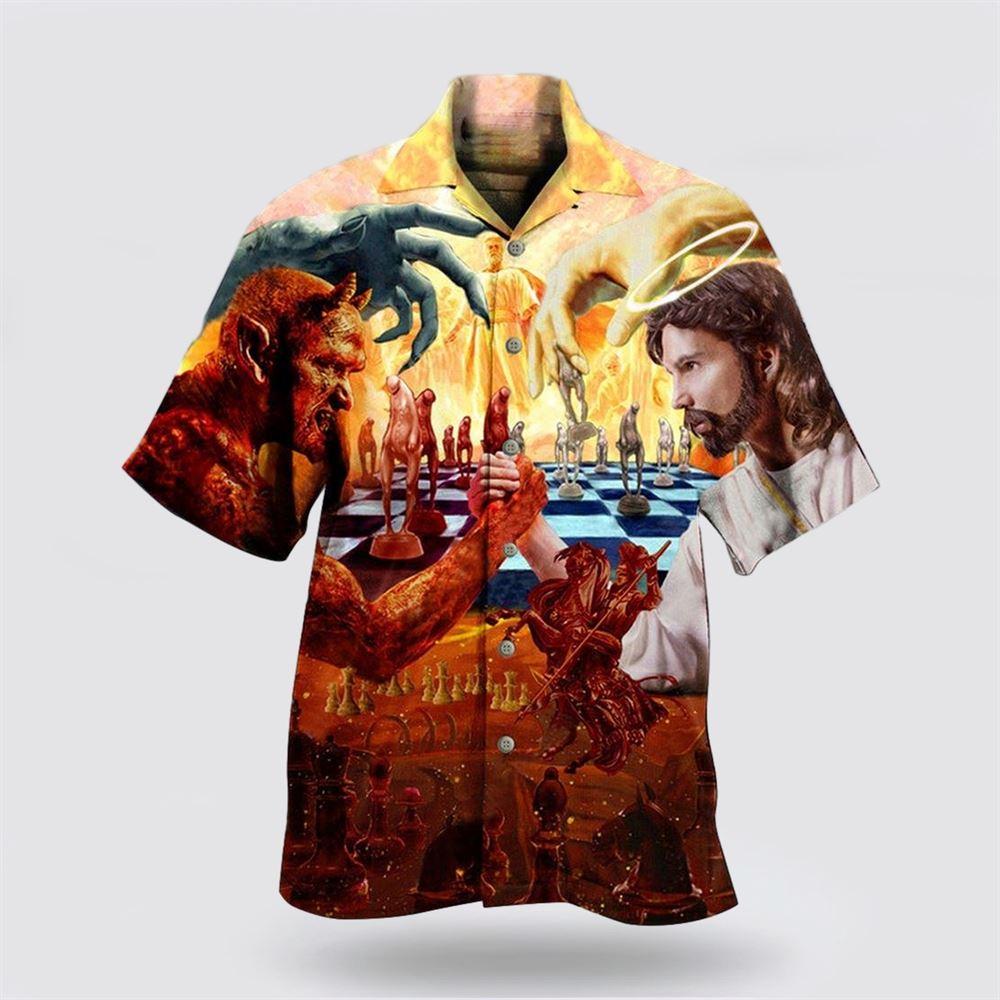 Chess Battle Satan Jesus Cool Style Hawaiian Shirt - Gifts For Christians
