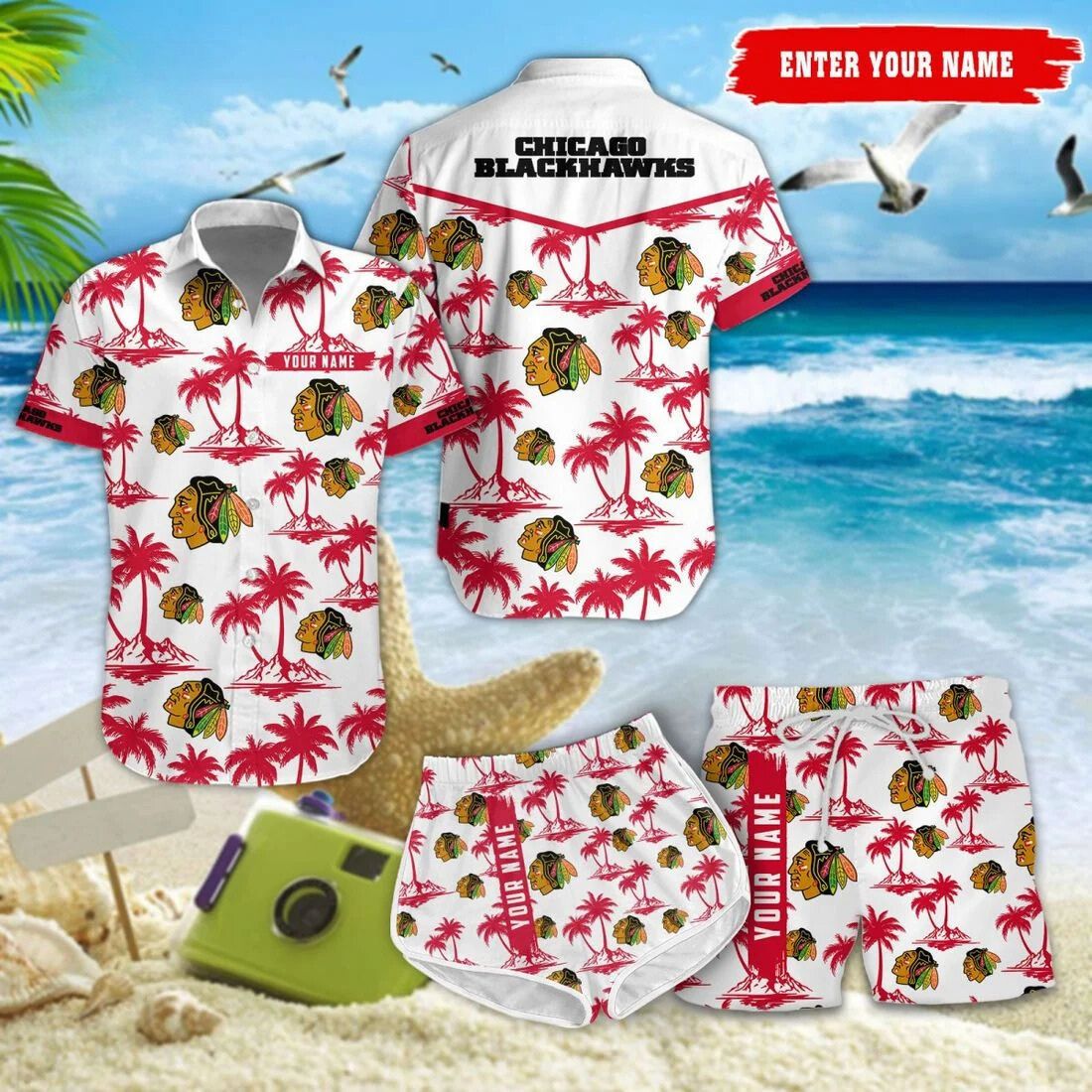 Chicago Blackhawks Island Palms Hawaiian Shirt