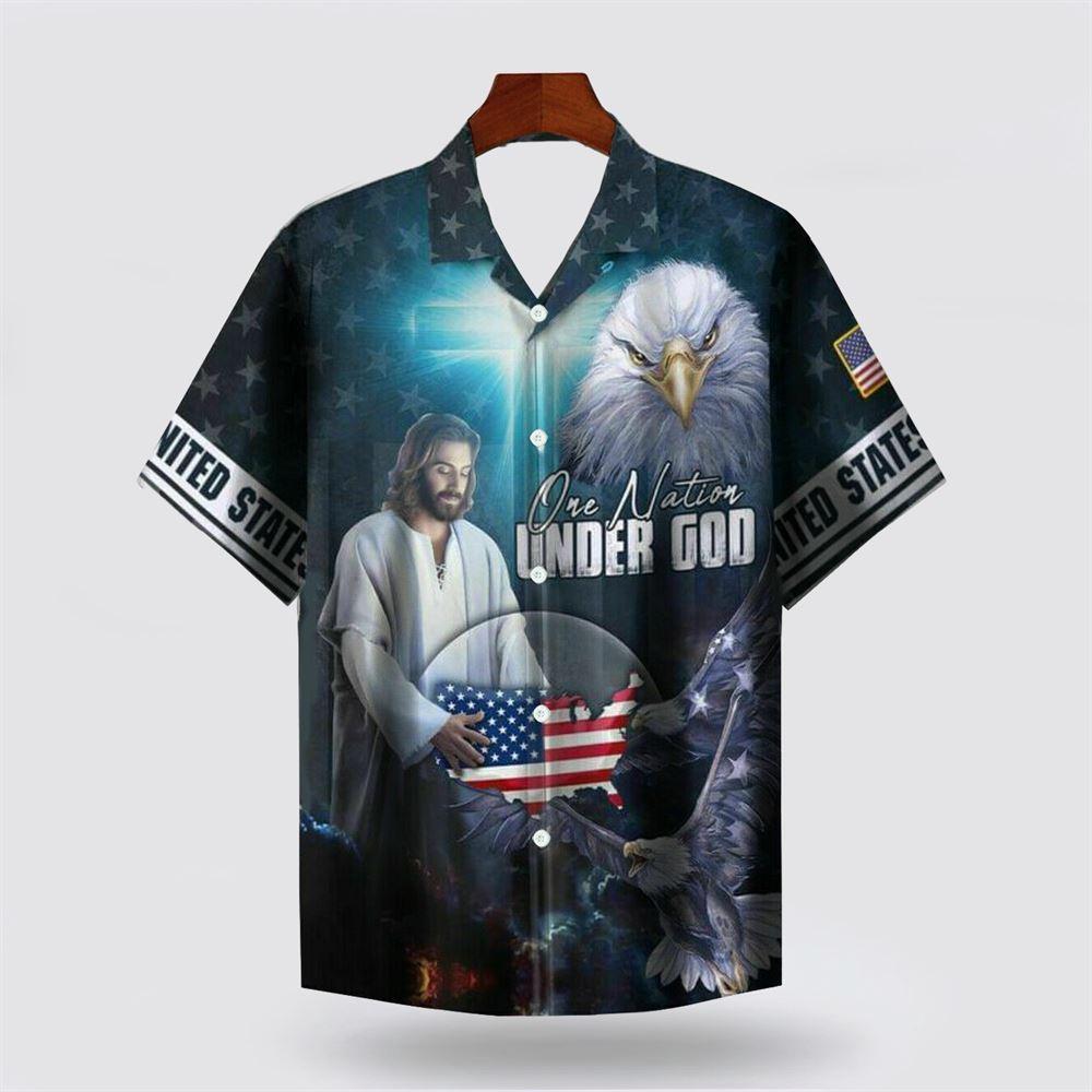 Christian American One Nation Under God Eagle Independence Day Hawaiian Shirt - Gifts For Christians