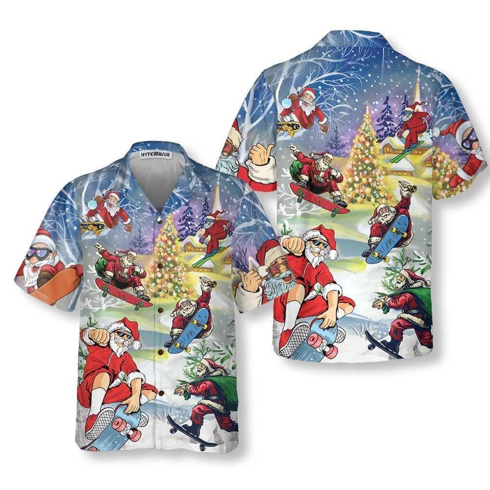Christmas Hawaiian Shirt, Christmas Come On Skateboard With Santa Hawaiian Shirt, Xmas Hawaiian Shirts