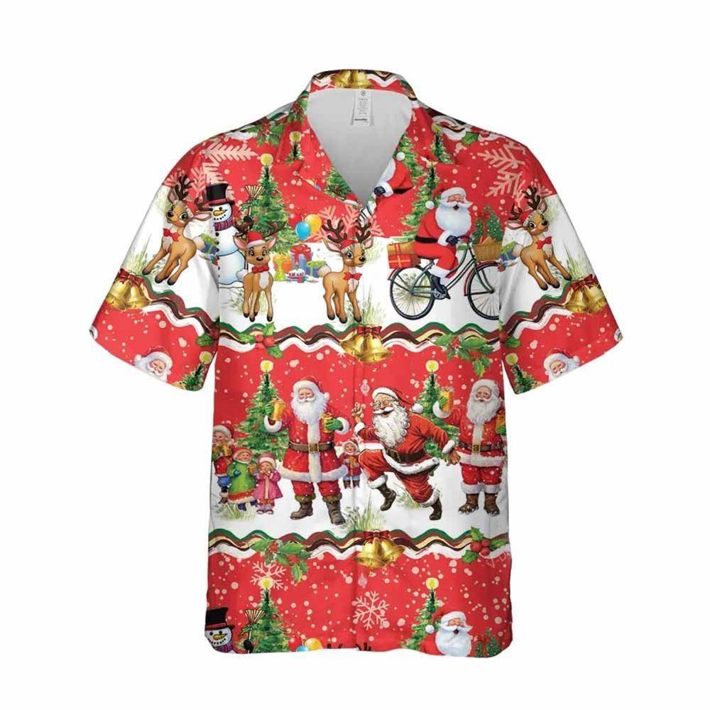 Christmas Hawaiian Shirt, Christmas Day Pattern Santa Clause Breathable Wear Hawaiian Shirt, Xmas Hawaiian Shirts