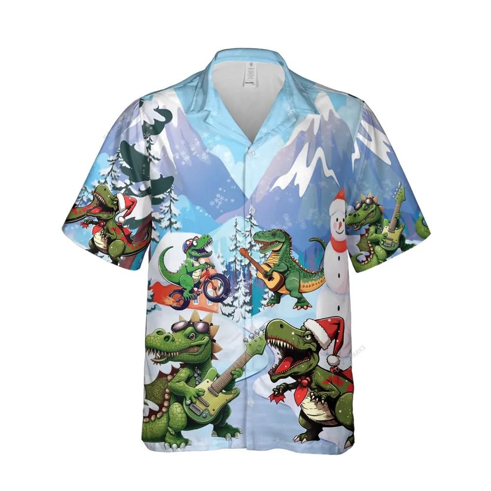 Christmas Hawaiian Shirt, Christmas Dinosaur Santa Clause Dino Printed Hawaiian Shirt, Xmas Hawaiian Shirts