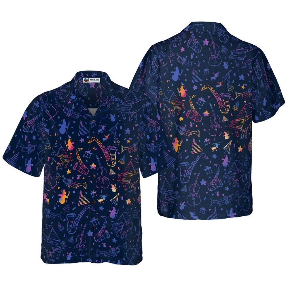 Christmas Hawaiian Shirt, Christmas Musical Instruments Pattern Hawaiian Shirt, Xmas Hawaiian Shirts