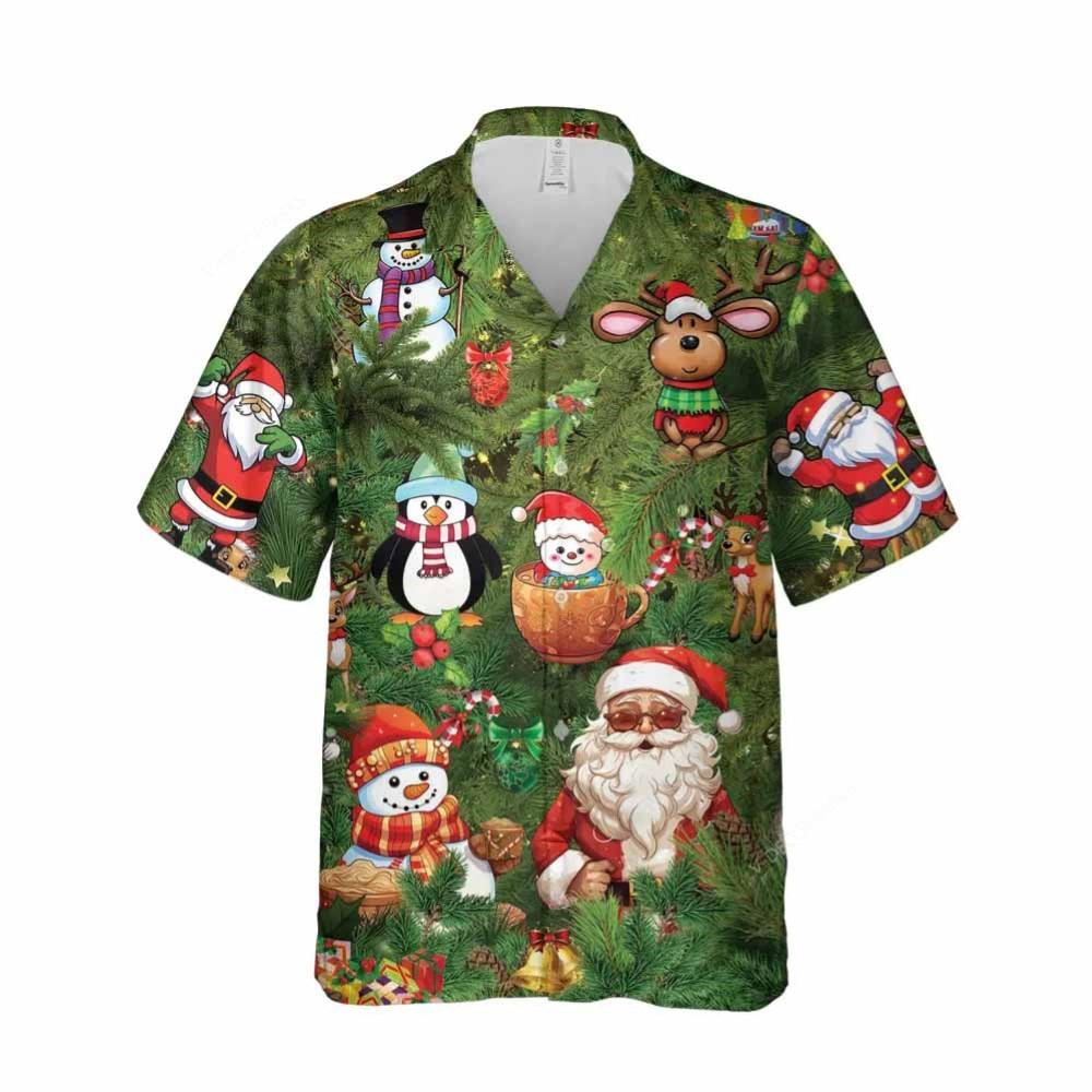 Christmas Hawaiian Shirt, Santa Pine Tree Unisex Hawaiian Shirt, Xmas Hawaiian Shirts