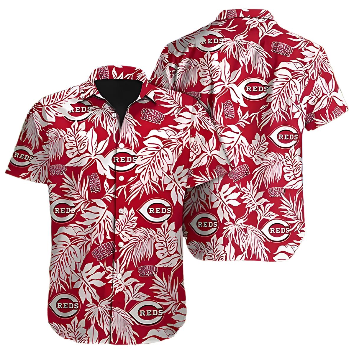 Cincinnati Reds Hawaiian Shirt Tropical Leaves Red Aloha Beachwear Gift