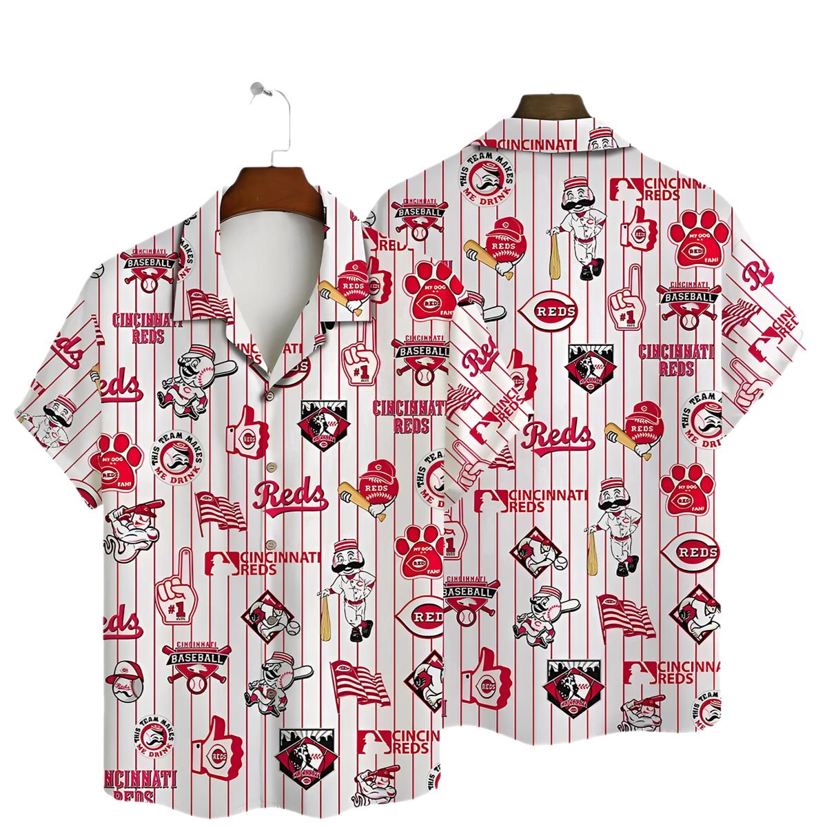 Cincinnati Reds Pinstripe Fun Hawaiian Shirt