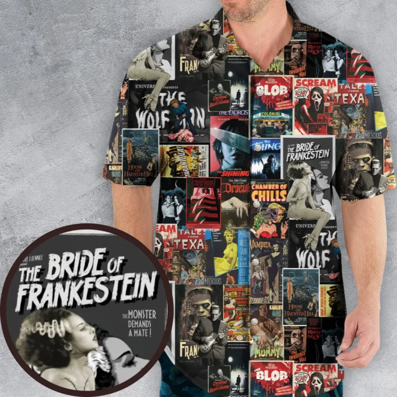 Classic Horror Movie Posters Monster Universal Scream Ghostface The Thing Hawaiian Shirt