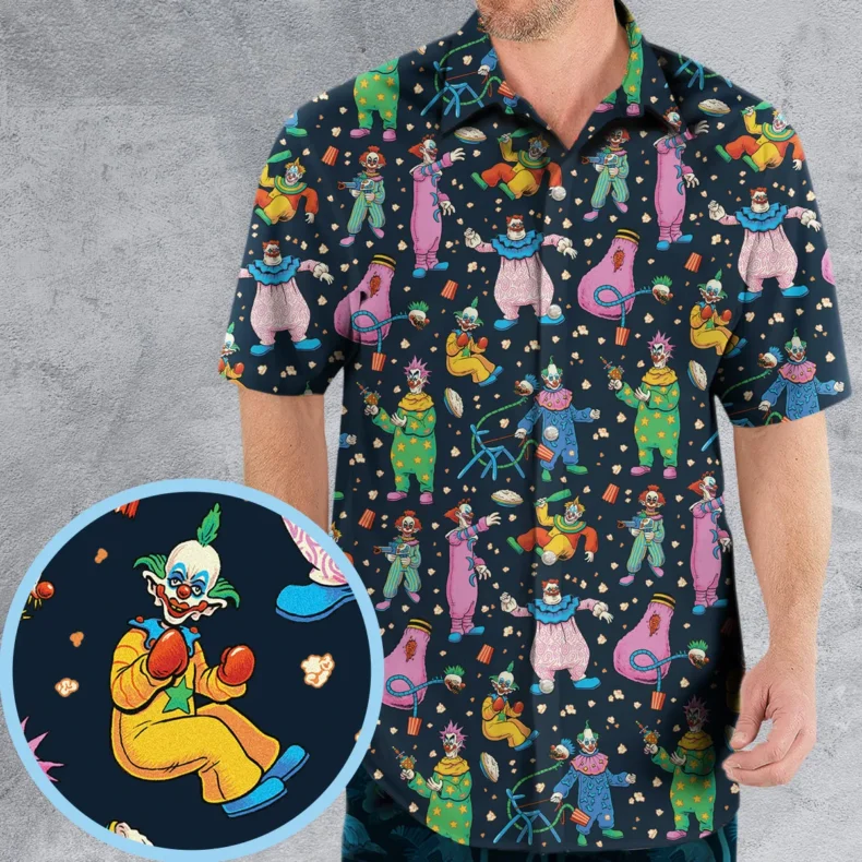 Clowns Popcorn Killer Klowns from Outer Space Pattern Hawaiian Shirt