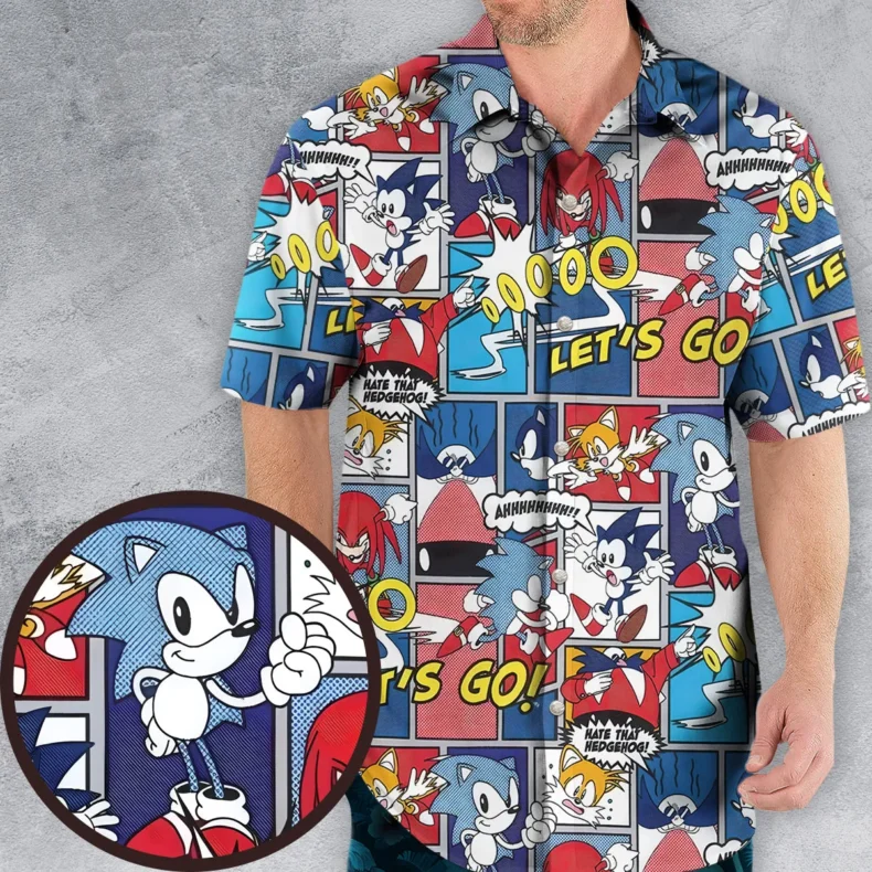 Comic Book Style Sonic The Hedgehog Hawaiian Shirt