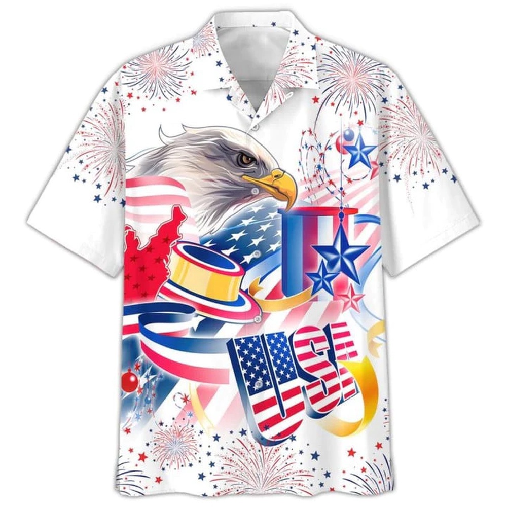 Cool Hawaiian Shirt With Usa Eagle Independence's Day Aloha Short Sleeve Hawaii Shirt For 4Th Of July, 4th Of July Hawaiian Shirt, 4th Of July Shirt
