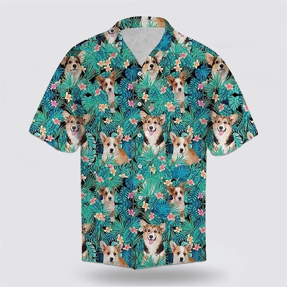 Corgi Dog On The Green Tropic Background Hawaiin Shirt - Gift For Pet Lover