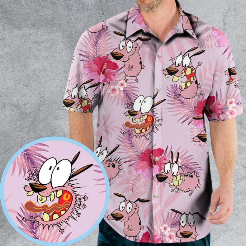 Courage the Cowardly Dog Floral Tropical Hawaiian Shirt