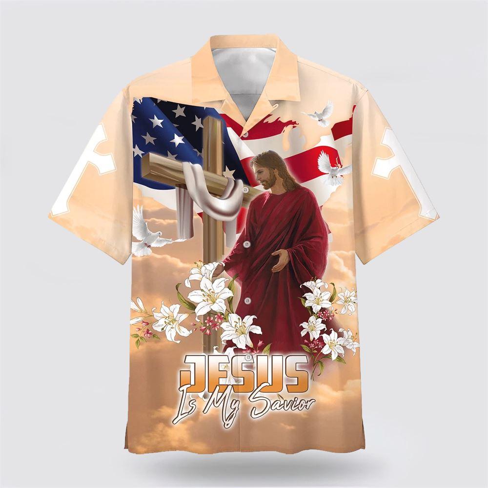 Cross With Lilies Jesus Is My Savior Hawaiian Shirt - Gifts For Christians