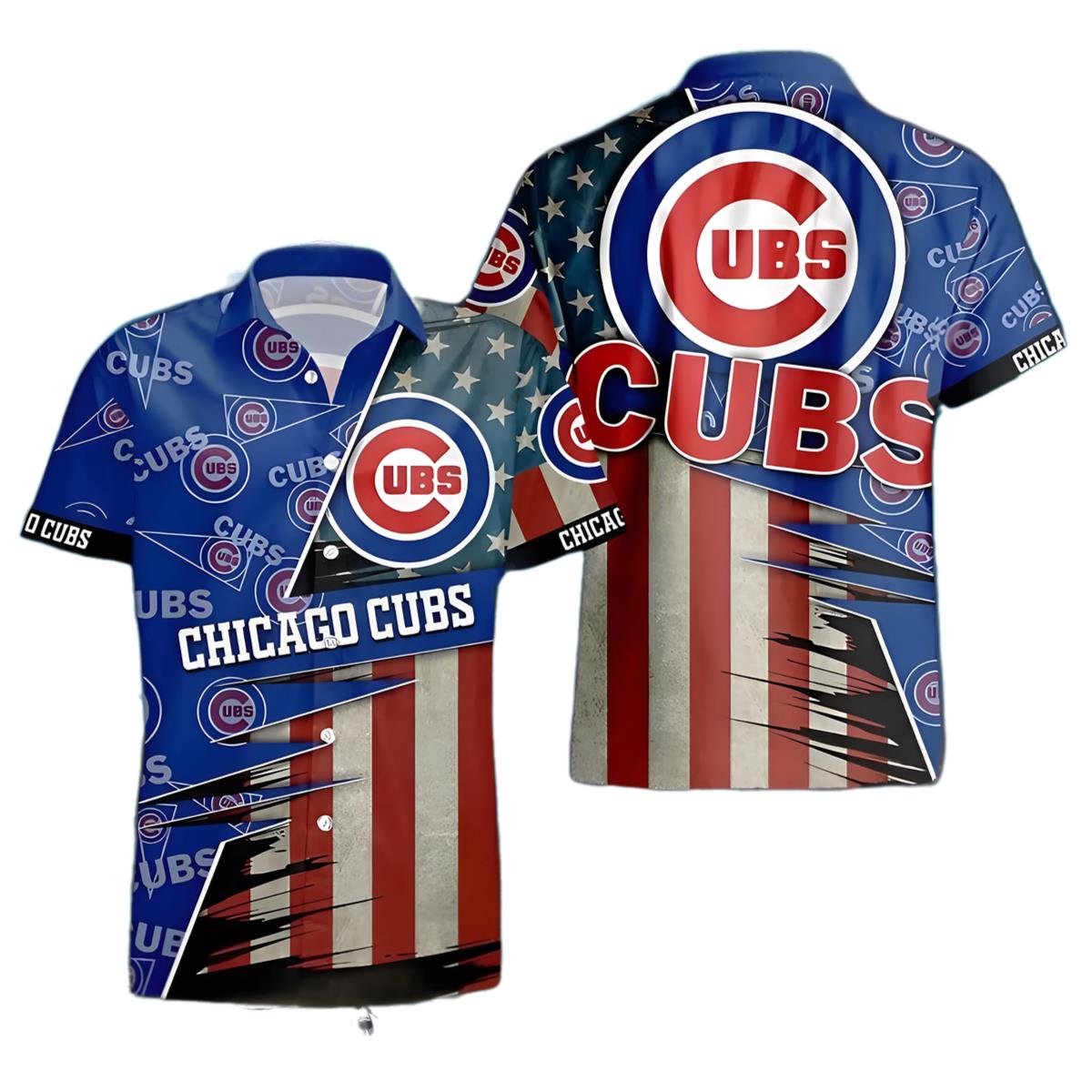 Cubs Hawaiian Shirt Mens American Flag Logo