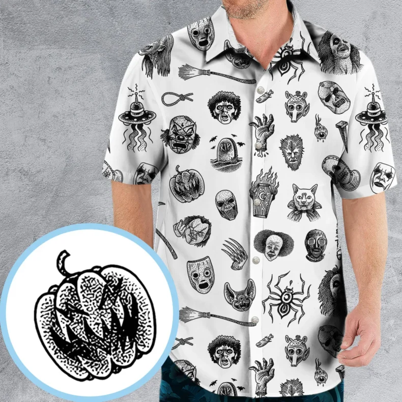 Cult Horror Characters Cryptkeeper Beetlejuice Chucky Fears of a clown Hawaiian Shirt