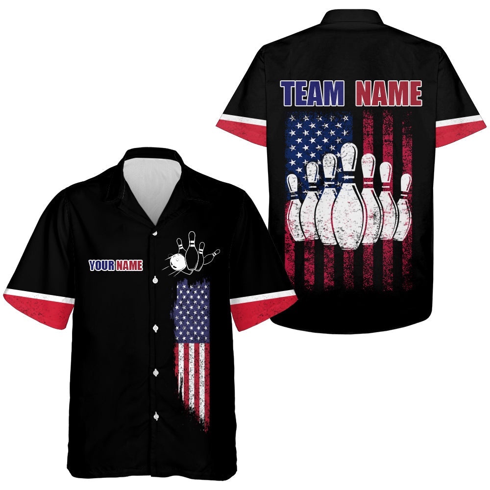 Custom American Flag Bowling Shirt With Name Bowling Team Shirt, Custom Team Bowling Hawaiian Shirt