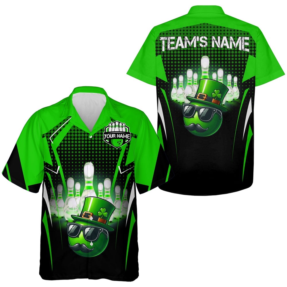 Custom Green Hawaii Team Shirtt St Patrick Day Bowling Shirt, Custom Team Bowling Hawaiian Shirt