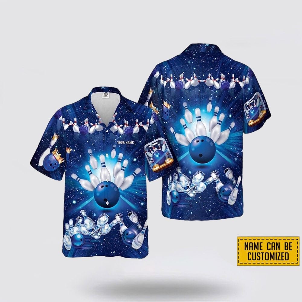 Custom Name Bowling Blue Star Pattern Bowling Hawaiin Shirt - Gift For Bowling Enthusiasts