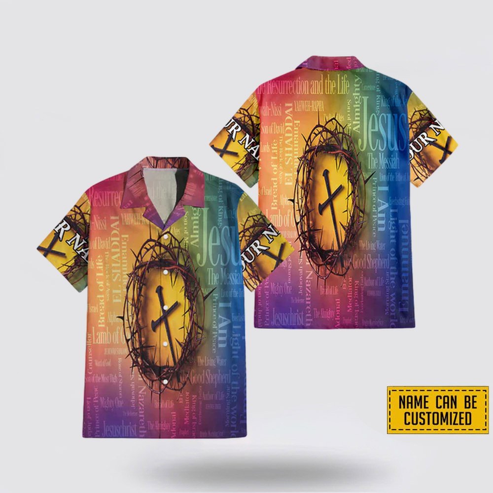 Custom Name Jesus Describing Words, Gift For Jesus Lovers, Crown Of Thorns Hawaiian Shirt - Gifts For Christians