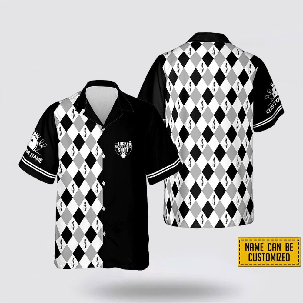 Custom Name Lucky Bowling Pattern Bowling Hawaiin Shirt - Gift For Bowling Enthusiasts