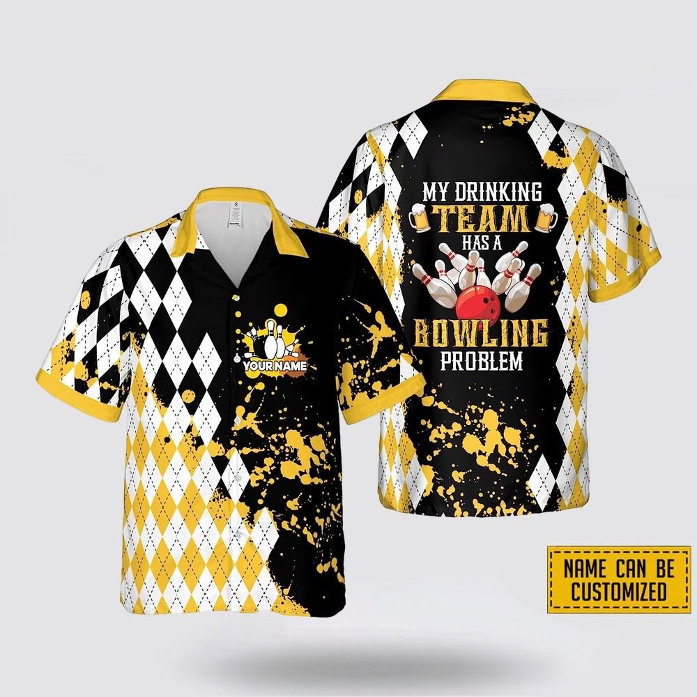 Custom Name My Drinking Team Has A Bowling Problem Hawaiin Shirt - Beachwear Gift For Bowler