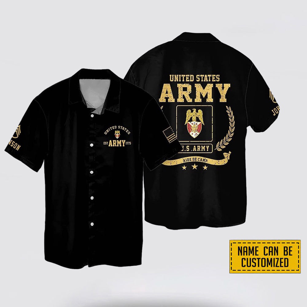 Custom Name Rank United State Army Aide De Camp EST Army 1775 Hawaiin Shirt - Beachwear Gift For Military Personnel