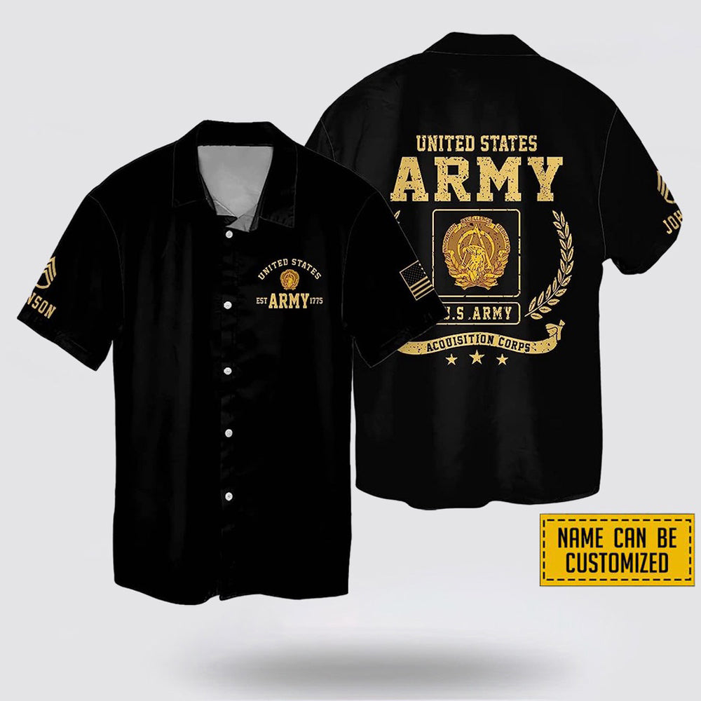 Custom Name Rank United States Army Acquisition Corps EST Army 1775 Hawaiin Shirt - Beachwear Gift For Military Personnel