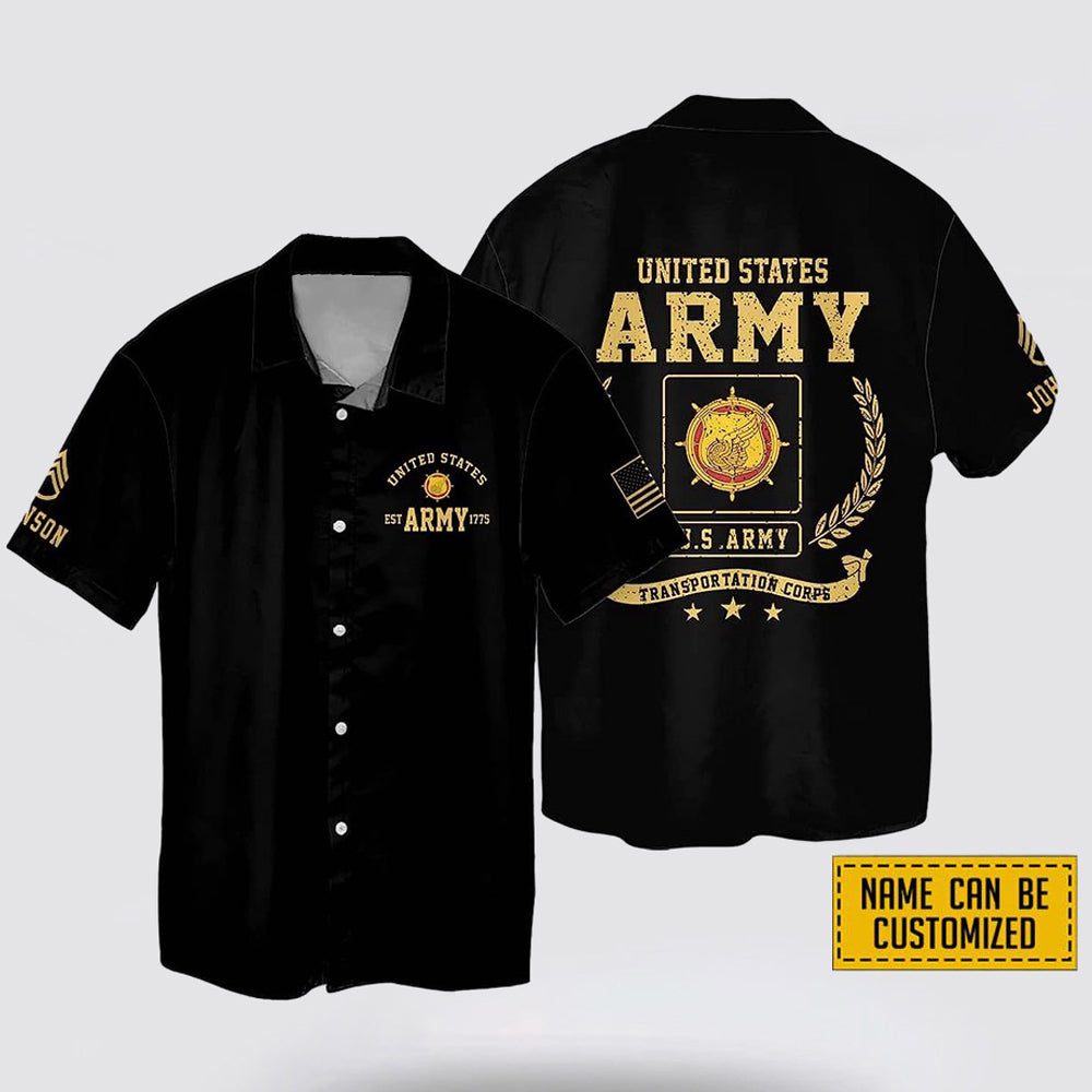 Custom Name Rank United States Transportation Corps EST Army 1775 Hawaiin Shirt - Beachwear Gift For Military Personnel