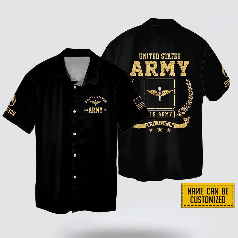 Custom Name Rank US Army Aviation EST Army 1775 Hawaiin Shirt - Beachwear Gift For Military Personnel