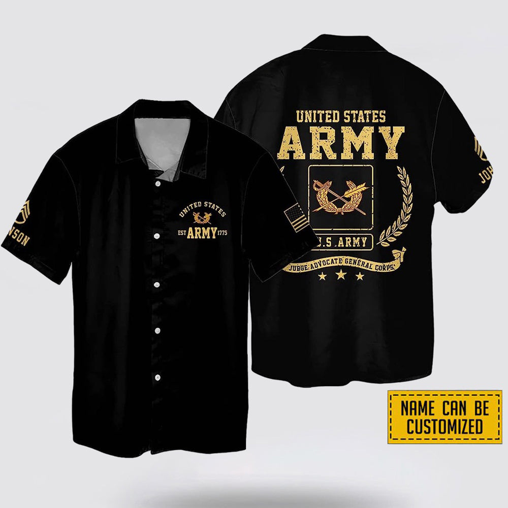 Custom Name Rank US Army Judge Advocate Generals Corps EST Army 1775 Hawaiin Shirt - Beachwear Gift For Military Personnel