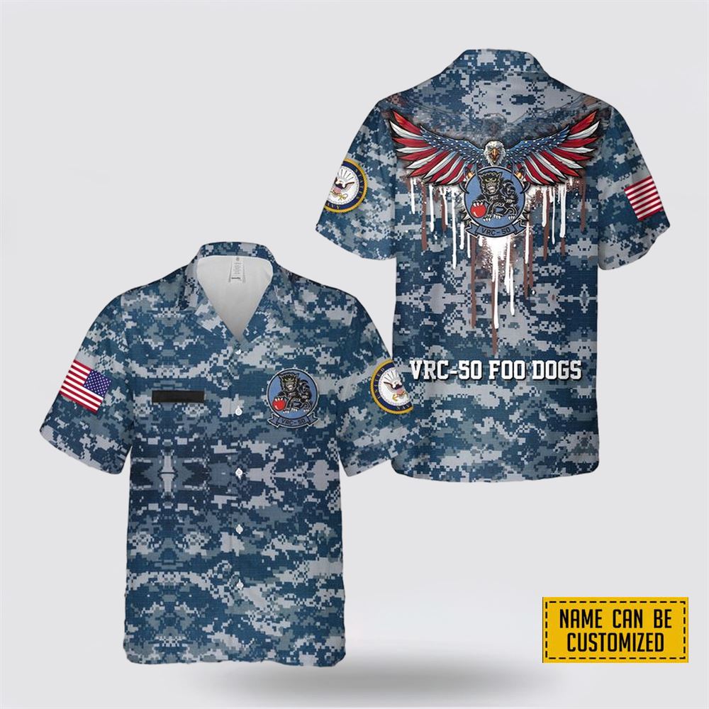 Custom Name US Navy VRC-50 Foo Dogs Hawaiian Shirt - Gifts For Military Personnel