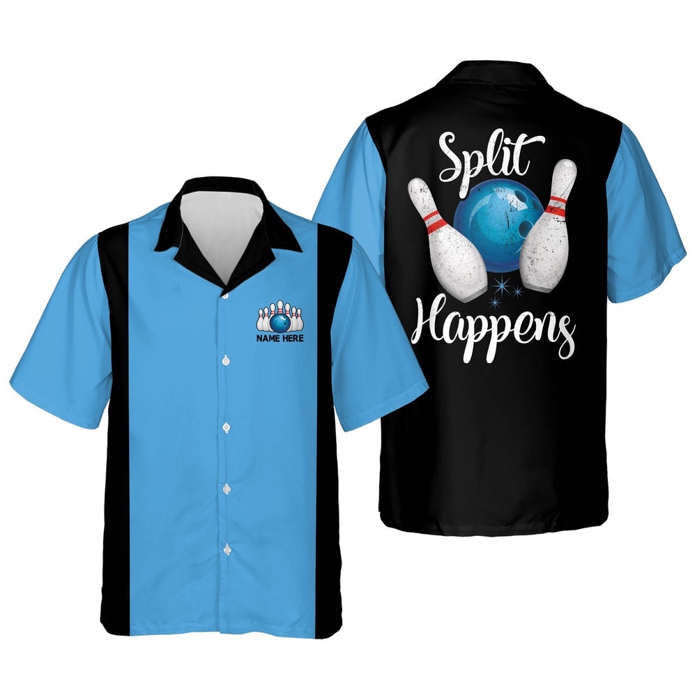 Custom Split Happens Hawaiian Shirts, Custom Bowling Shirt, Custom Team Bowling Hawaiian Shirt