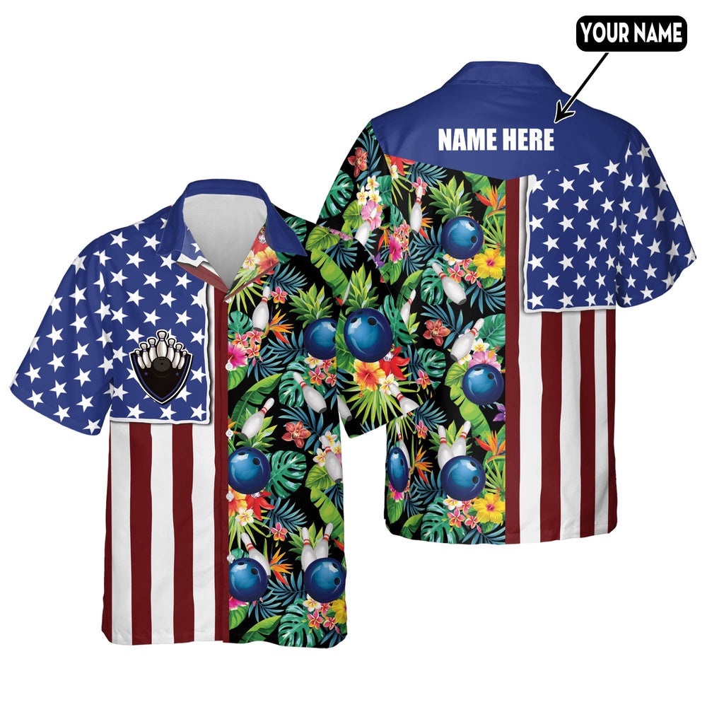 Custom USA Texas Flag Hawaiian Shirts, Custom Bowling Shirt, Custom Team Bowling Hawaiian Shirt
