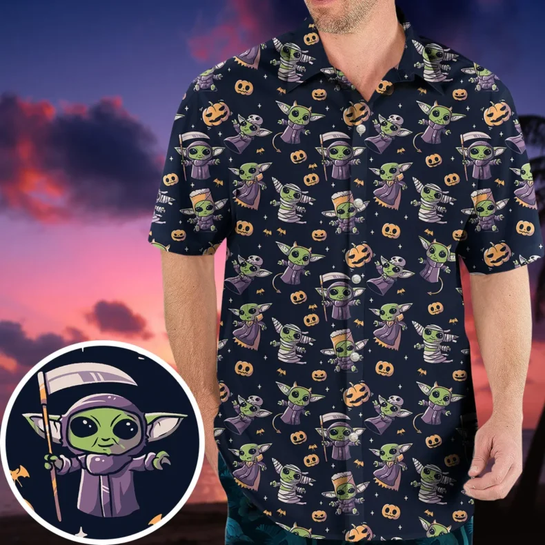 Cute Baby Yoda Halloween Pattern Hawaiian Shirt