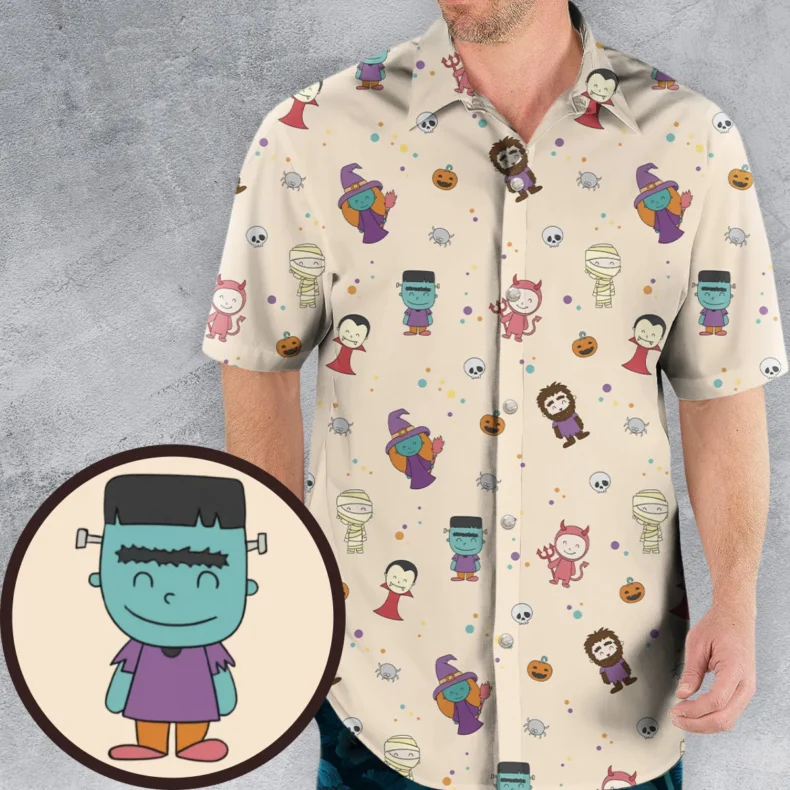 Cute Halloween Characters Pattern Hawaiian Shirt