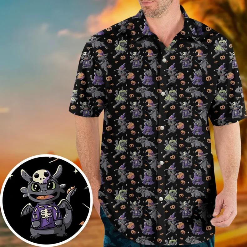 Cute Toothless Halloween Pattern Hawaiian Shirt